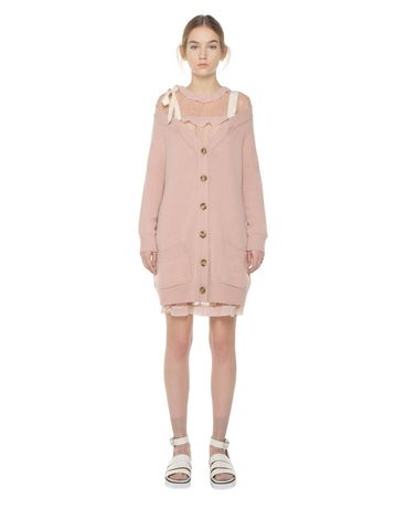REDValentino Schulterfreie Maxi-Strickjacke aus Wolle