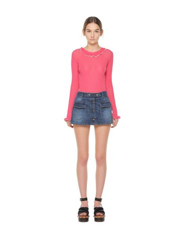 REDValentino Baumwollpullover mit Rüschenbesatz