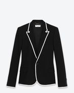 Blazer Jacket Single Breasted Veste de Cannotier in Black Wool and White Grosgrain Piping
 SAINTLAURENT
