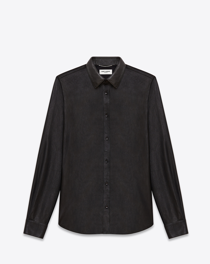 Saint Laurent Signature Yves Collar Shirt In Black Leather | YSL.com  