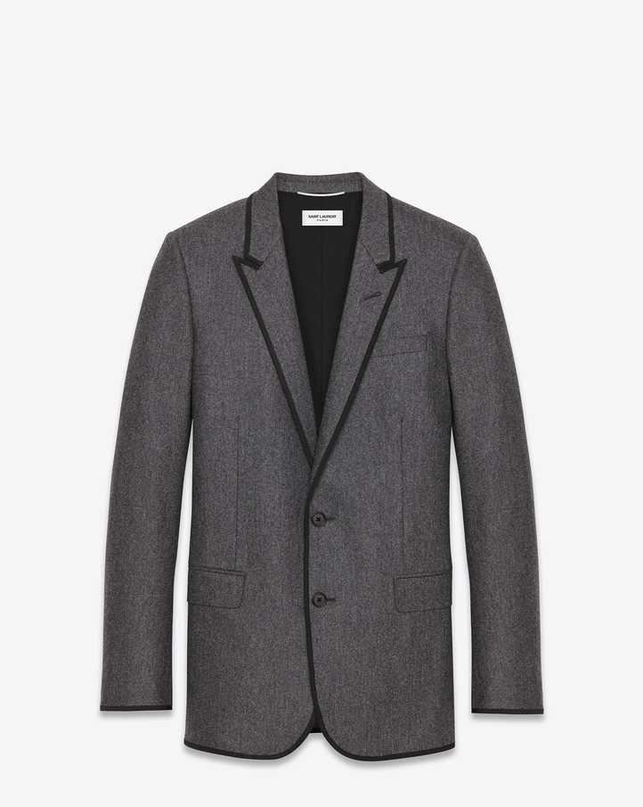 Saint Laurent Signature Collge Jacket In Grey Wool Flannel | YSL.com  