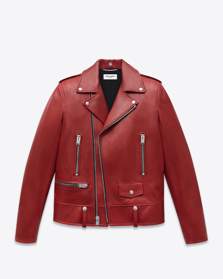 Saint Laurent CLASSIC MOTORCYCLE JACKET IN Red LEATHER | YSL.com  