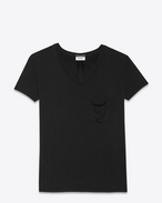 Classic Short Sleeve V-Neck Pocket T Shirt in Black Silk Jersey
