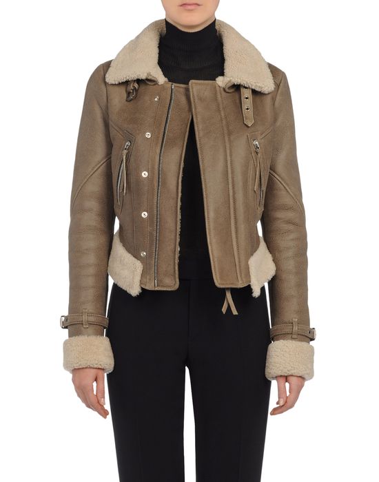 Womens Leather Bomber Jacket With Shearling