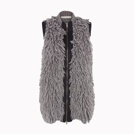 STELLA McCARTNEY, Vest, Grey Mélange Fur Effect Sleeveless Full Zip Jacket