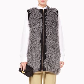 STELLA McCARTNEY, Vest, Grey Mélange Fur Effect Sleeveless Full Zip Jacket