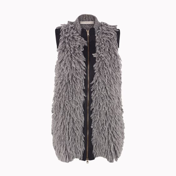Stella McCartney, Long gilet sans manches effet fourrure gris mélangé
