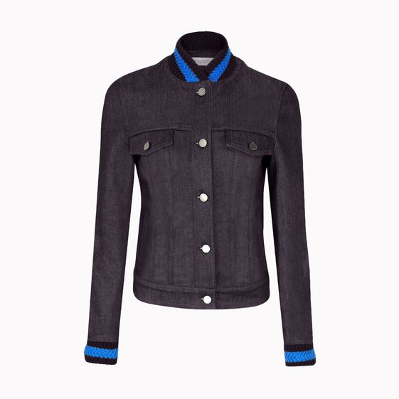 Stella McCartney, Veste en denim sombre avec revers tissés