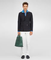 Bottega Veneta® Dark Prusse Double Wool Paper Leather Jacket Bottega Veneta® Dark Prusse Double Wool Paper Leather Jacket