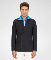 Bottega Veneta® Dark Prusse Double Wool Paper Leather Jacket Bottega Veneta® Dark Prusse Double Wool Paper Leather Jacket