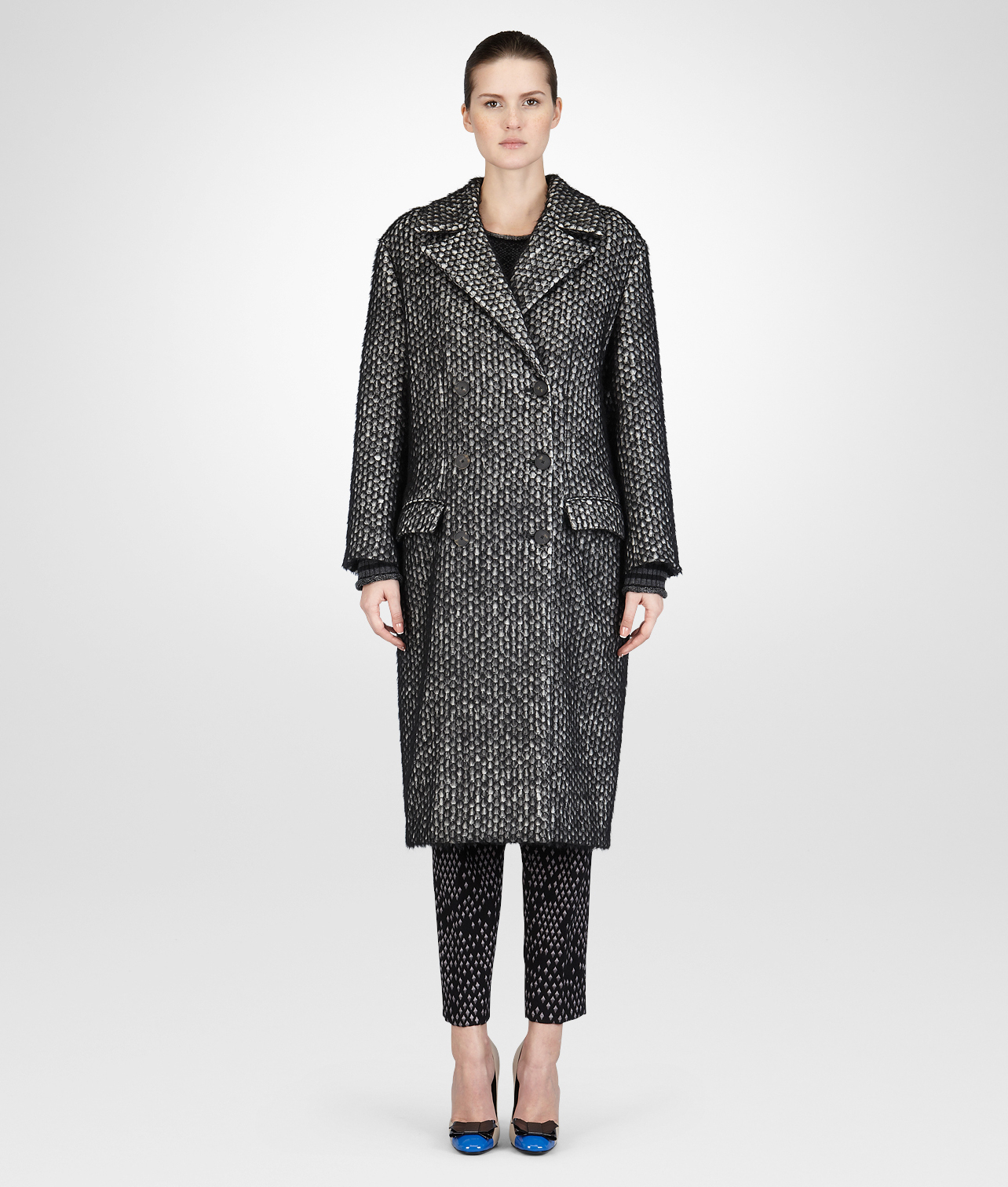 BOTTEGA VENETA - MANTEL AUS FLAUSCHIGER BAUMWOLL-/WOLLMISCHUNG BIANCO UND NERO