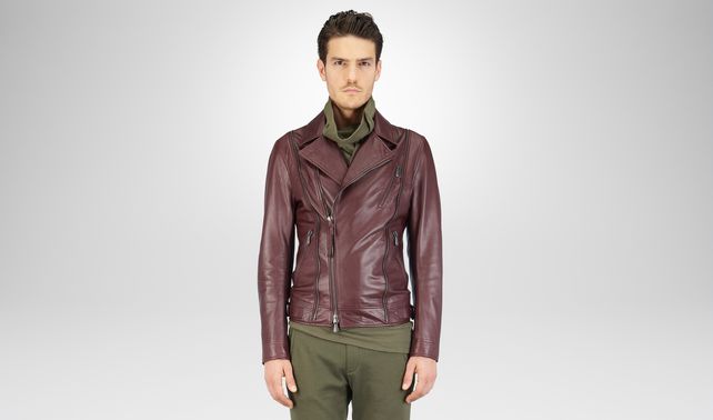 BOTTEGA VENETA - BLOUSON MOTARD DARK AUBERGINE EN CUIR RUBBER CALF