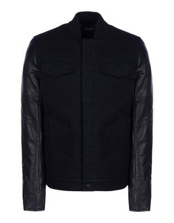 COTTON CANVAS TWILL JACKET WITH LEATHER SLEEVES