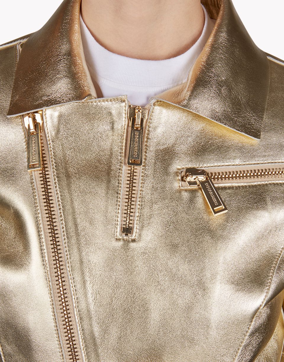 Dsquared2 Golden Leather Jacket, Leather Outerwear Women Dsquared2