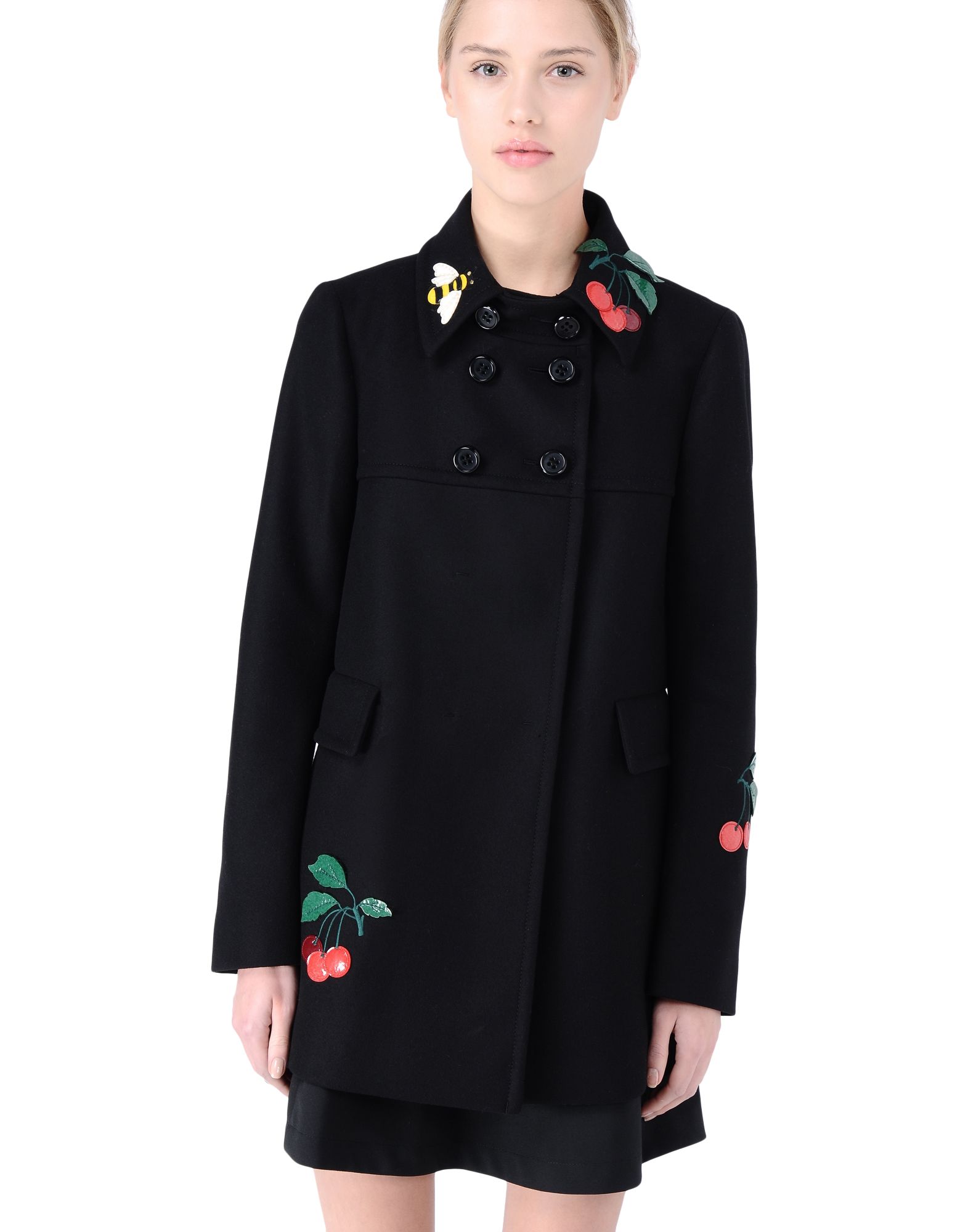REDValentino Cherry And Bee Embroidered Wool Coat Coat for Women