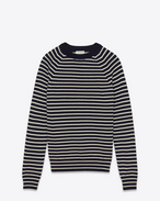 crewneck sweater in navy and white striped merino wool