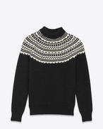 Classic Fair Isle Mock Turtleneck Sweater in Black and Ivory wool
