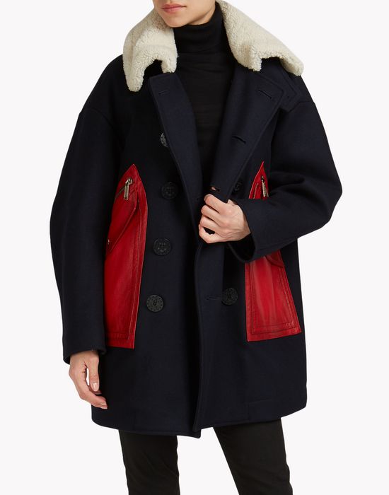 wool leather patch pocket coat coats & jackets Woman Dsquared2