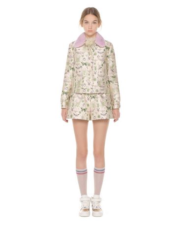 REDValentino "Insects"水貂毛皮领锦缎夹克