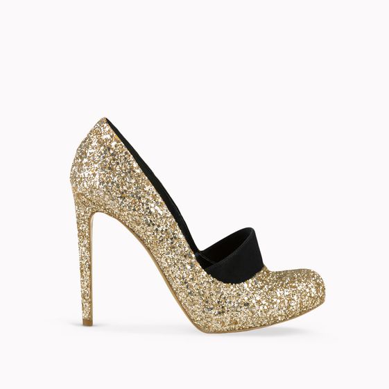 Stella McCartney, Pale Gold/ Black Dewhurst Glitter Pump 115mm