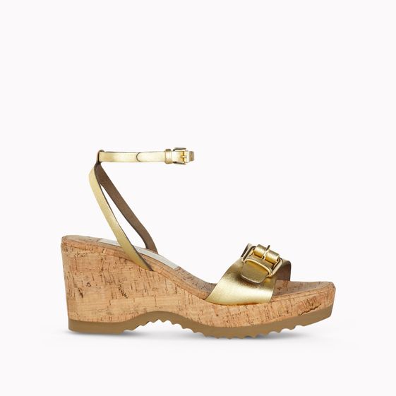Stella McCartney, Gold Satin Linda Wedge Sandals