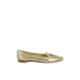 ALEXANDER MCQUEEN, Flats, Sequin Skull Metallic Leather Slippers