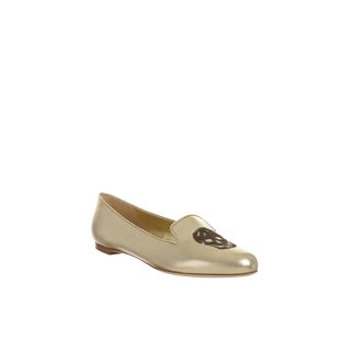 ALEXANDER MCQUEEN, Flats, Sequin Skull Metallic Leather Slippers