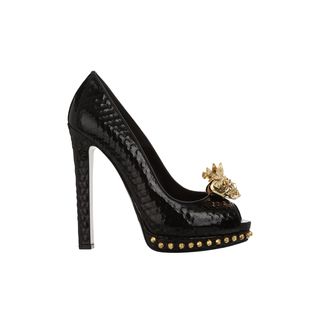 ALEXANDER MCQUEEN, High-heels, Patent Honeycomb Leather Winged Punk Skull Peep-Toe