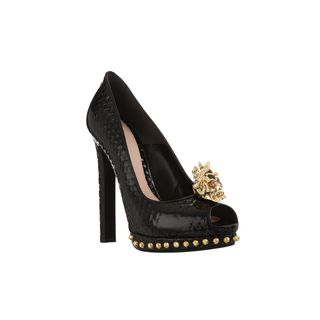 ALEXANDER MCQUEEN, High-heels, Patent Honeycomb Leather Winged Punk Skull Peep-Toe