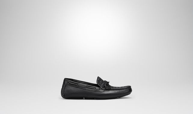 BOTTEGA VENETA - Nero Intrecciato Cervo Moccasin