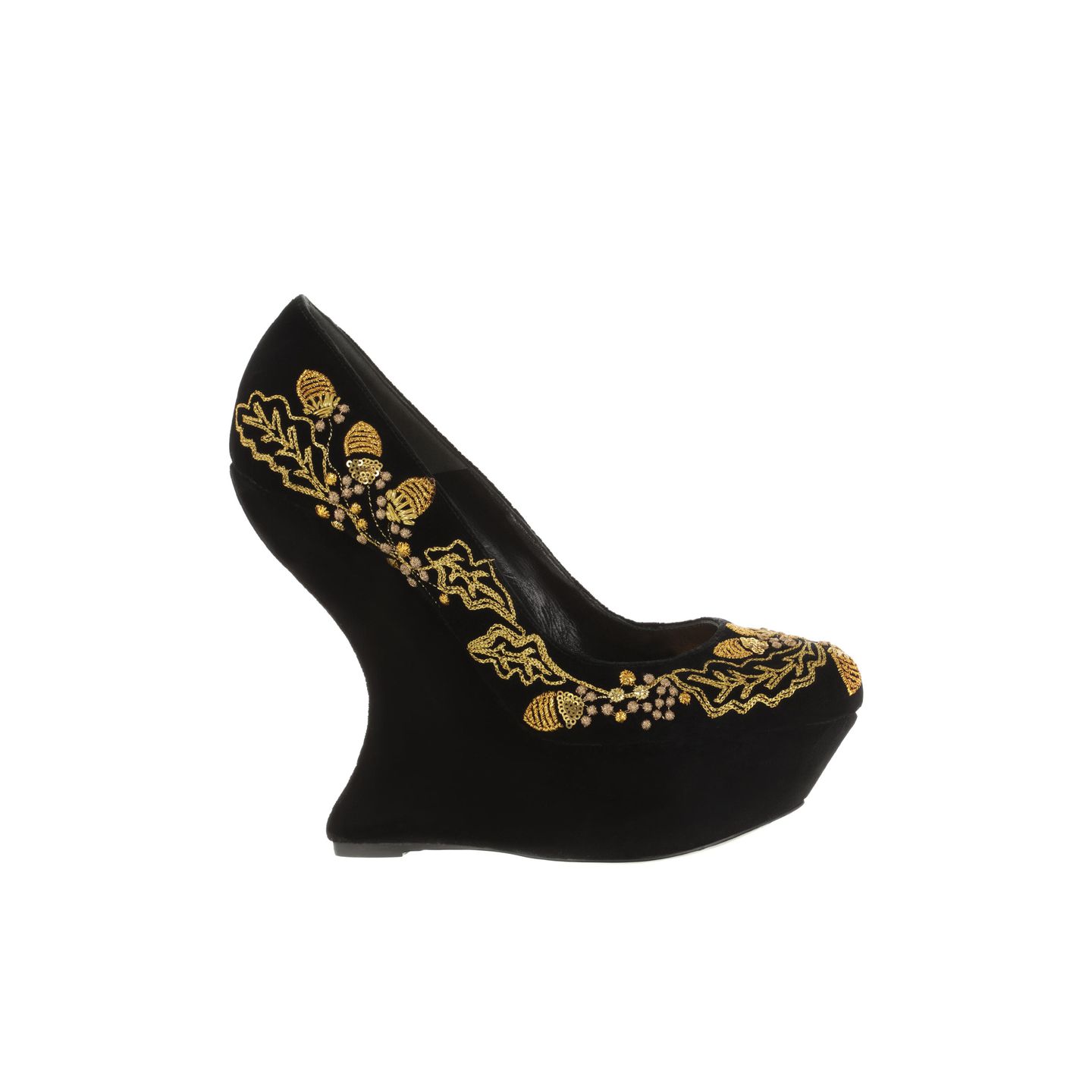 Acorn Embroidered Suede Armadillo Wedge Alexander McQueen, Acorn Embroidered Suede Armadillo Wedge