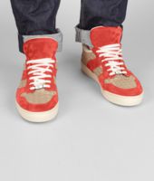 Bottega Veneta® Sneaker aus Kalbswildleder Intrecciato New Red und Walnut Bottega Veneta® Sneaker aus Kalbswildleder Intrecciato New Red und Walnut