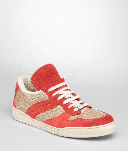 BOTTEGA VENETA - Sneaker New Red e Walnut in Camoscio e Calf Intrecciato