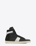 Signature Court Classic SL/10H High Top Sneaker in Black Leather and Silver Metallic Leather