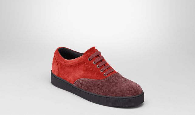 BOTTEGA VENETA - SNEAKERS AUBERGINE FRAISE IN CAMOSCIO INTRECCIATO
