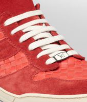 Bottega Veneta® Fraise New Red Intrecciato Calf Suede Sneaker Bottega Veneta® Fraise New Red Intrecciato Calf Suede Sneaker