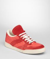 Bottega Veneta® Fraise New Red Intrecciato Calf Suede Sneaker Bottega Veneta® Fraise New Red Intrecciato Calf Suede Sneaker