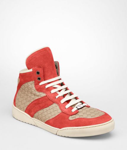 BOTTEGA VENETA - Sneaker New Red e Walnut in Camoscio e Calf Intrecciato