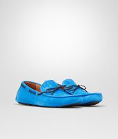 Bottega Veneta® Signal Blue Intrecciato Suede Moccasin Bottega Veneta® Signal Blue Intrecciato Suede Moccasin