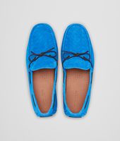 Bottega Veneta® Signal Blue Intrecciato Suede Moccasin Bottega Veneta® Signal Blue Intrecciato Suede Moccasin