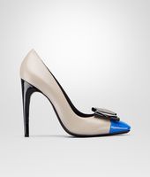 Bottega Veneta® Sand Signal Blue Smooth Chevre Patent Pump Bottega Veneta® Sand Signal Blue Smooth Chevre Patent Pump