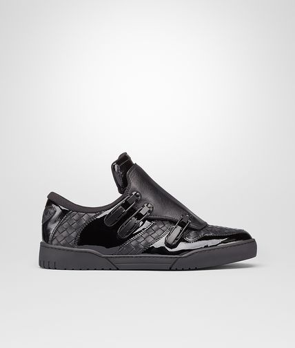 BOTTEGA VENETA - Nero Intrecciato Calf Vernis Sneaker