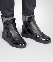 Bottega Veneta® Nero Intrecciato Calf Vernis Sneaker Bottega Veneta® Nero Intrecciato Calf Vernis Sneaker