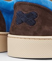 Bottega Veneta® Prusse Signal Blue Espresso Intrecciato Suede Sneaker Bottega Veneta® Prusse Signal Blue Espresso Intrecciato Suede Sneaker