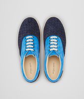 Bottega Veneta® Prusse Signal Blue Espresso Intrecciato Suede Sneaker Bottega Veneta® Prusse Signal Blue Espresso Intrecciato Suede Sneaker