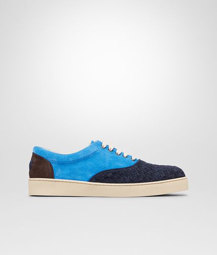 BOTTEGA VENETA - Prusse Signal Blue Espresso Intrecciato Suede Sneaker