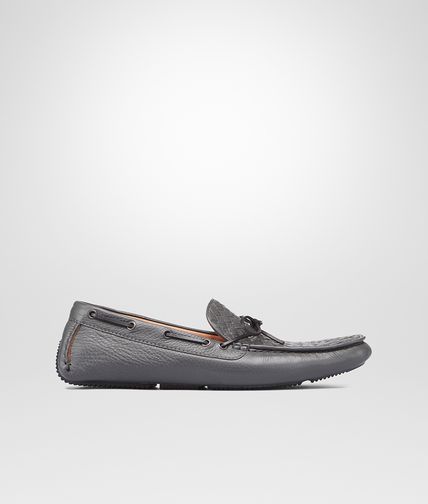 BOTTEGA VENETA - New Light Grey Intrecciato Washed Cervo Moccasin