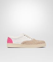 Bottega Veneta® Sand Mist Rosa Shock Intrecciato Suede Sneaker Bottega Veneta® Sand Mist Rosa Shock Intrecciato Suede Sneaker