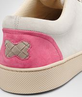 Bottega Veneta® Sand Mist Rosa Shock Intrecciato Suede Sneaker Bottega Veneta® Sand Mist Rosa Shock Intrecciato Suede Sneaker