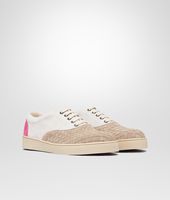 Bottega Veneta® Sand Mist Rosa Shock Intrecciato Suede Sneaker Bottega Veneta® Sand Mist Rosa Shock Intrecciato Suede Sneaker